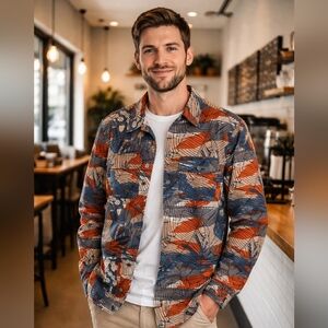 Jack & Jones Blue and Orange Button-Up Lightweight Shirt Jacket